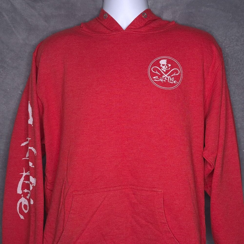 Salt Life Hoodie Skull Logo Mens XL Pullover Red Fleece Long Sleeve Imperfect